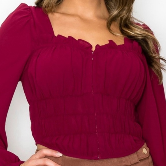 Corset style long sleeve chiffon crop top - Picture 8 of 8